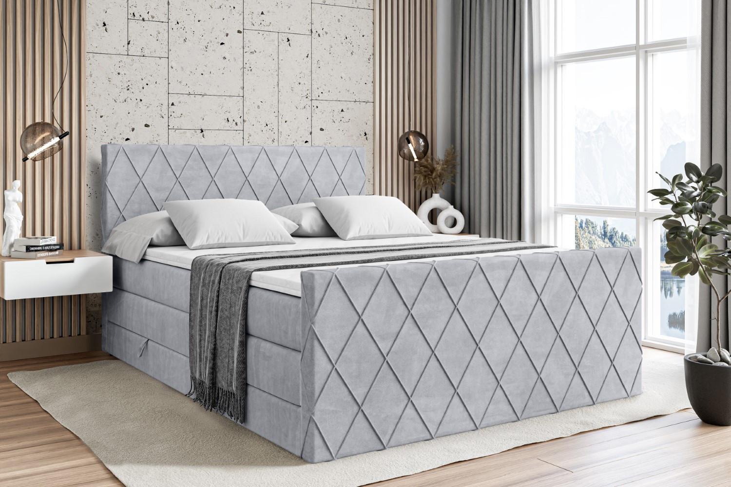 BOXSPRINGBETT LEPARO-Z KING - 180 x 200 - H3/H4 - Hellgrau Holzwerkstoff ALTDECOR Möbel > Betten > Boxspringbetten Grau