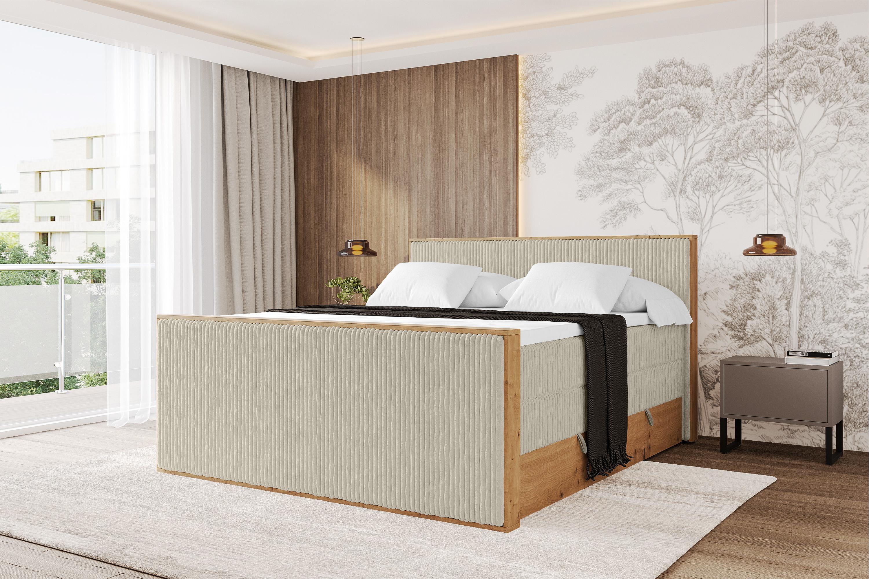 BOXSPRINGBETT LOLLI9 -Z-KING 160x200 - H3/H4 Creme Holzwerkstoff ALTDECOR Möbel > Betten > Boxspringbetten Beige