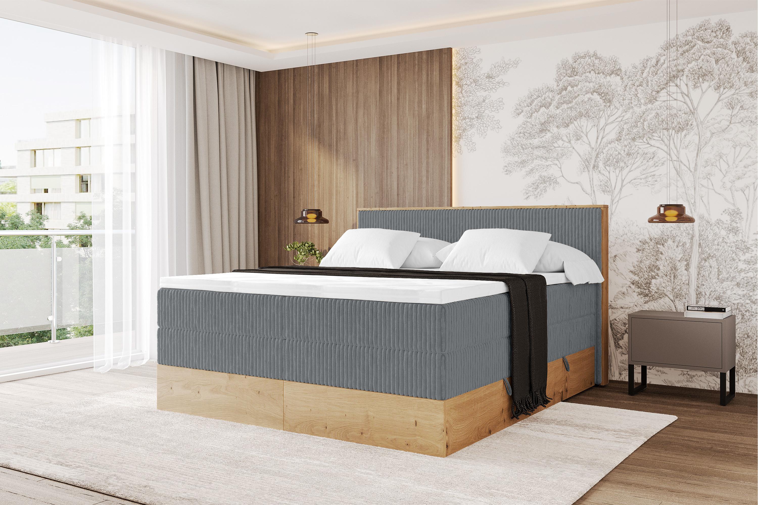 BOXSPRINGBETT LOLLI9 -KING 160x200 - H3/H4 Dunkelgrau Holzwerkstoff ALTDECOR Möbel > Betten > Boxspringbetten Grau
