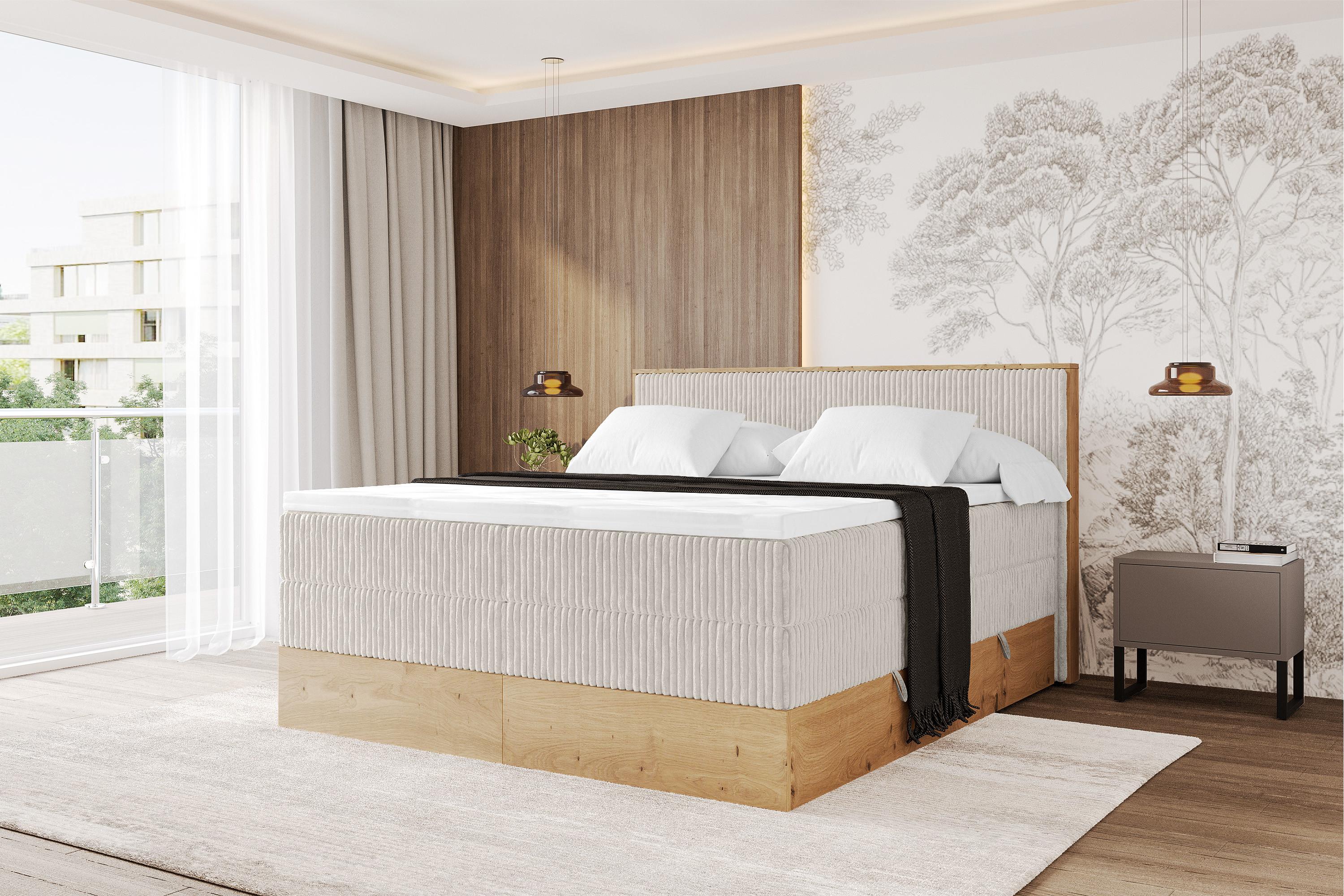 BOXSPRINGBETT LOLLI9 -KING 160x200 - H3/H4 Creme Holzwerkstoff ALTDECOR Möbel > Betten > Boxspringbetten Weiß