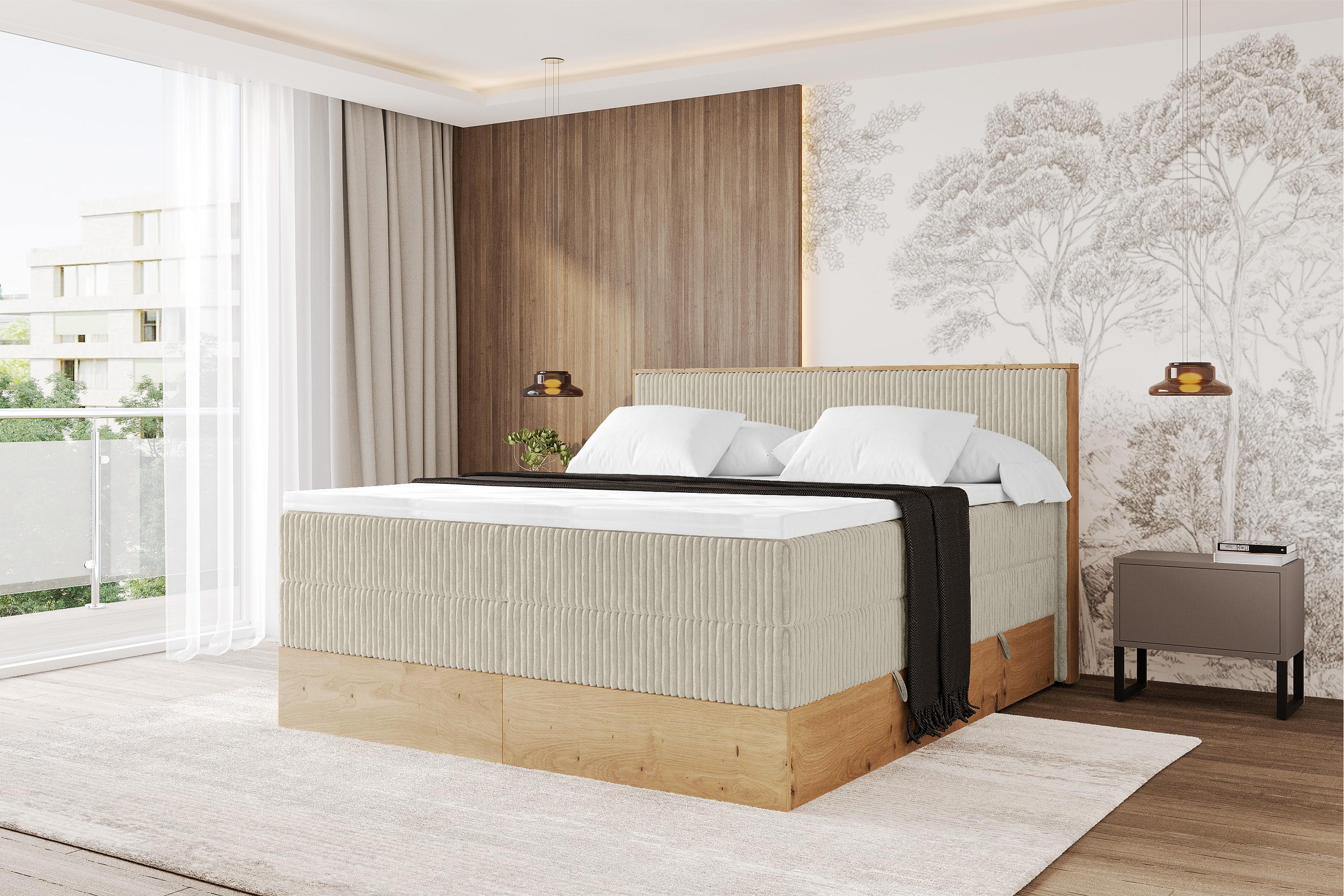 BOXSPRINGBETT LOLLI9 -KING 120x200 - H3/H4 Creme Holzwerkstoff ALTDECOR Möbel > Betten > Boxspringbetten Beige