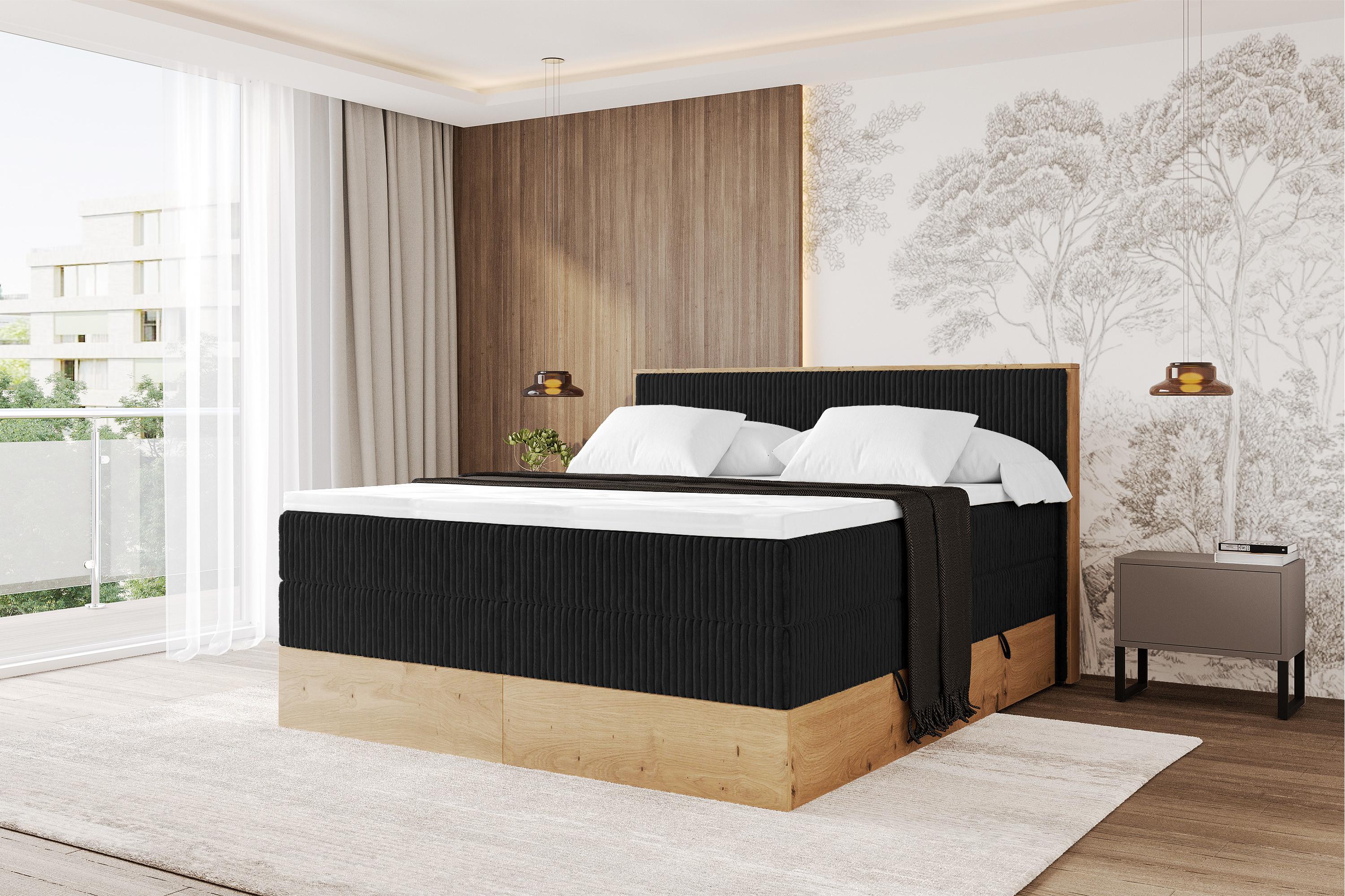 BOXSPRINGBETT LOLLI9 -KING 140x200 - H3/H4 Schwarz Holzwerkstoff ALTDECOR Möbel > Betten > Boxspringbetten Schwarz