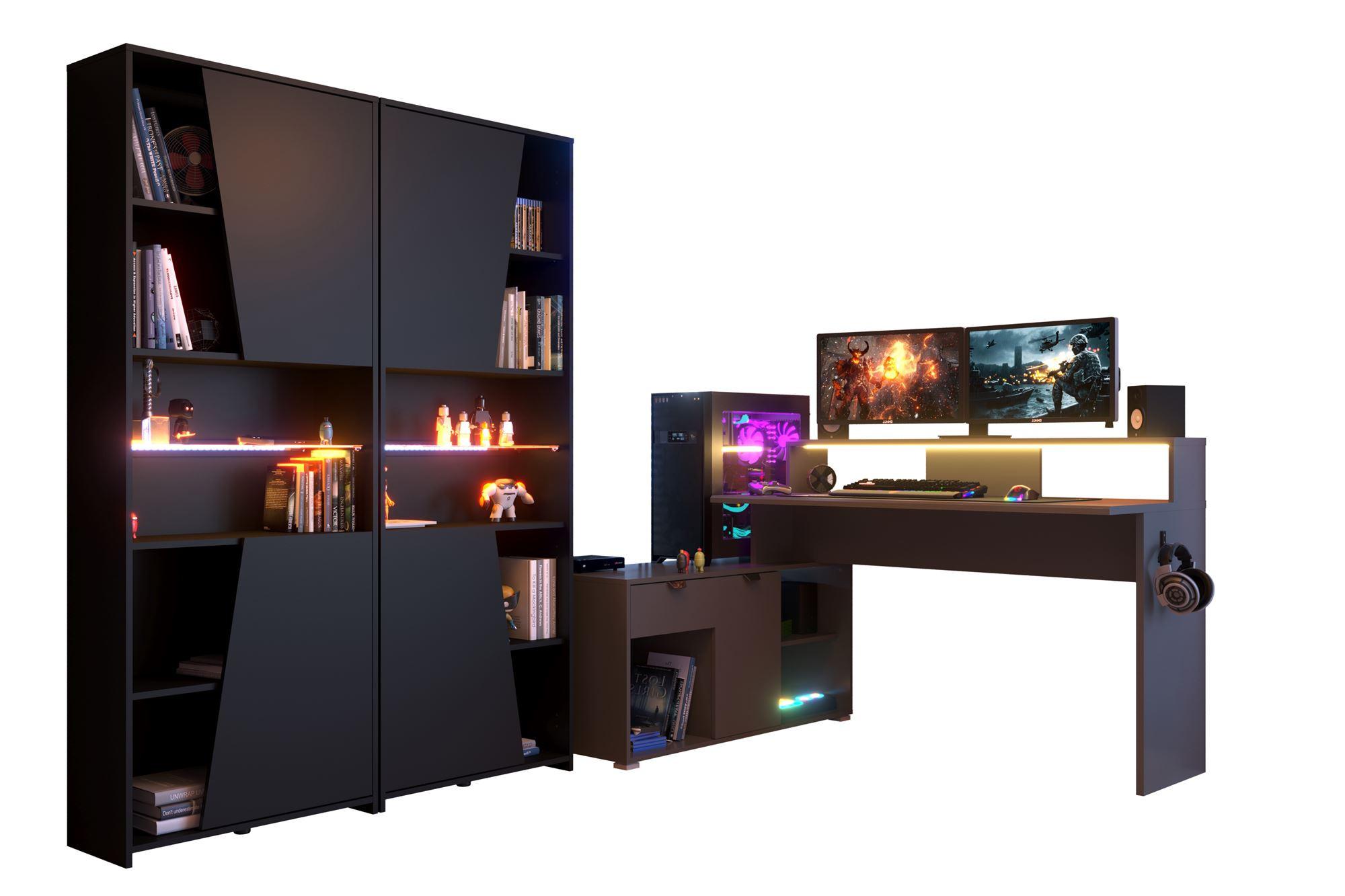 wohnli-moebel-suche-800001700602 Wohnli Möbelsuche - GAMING Schreibtisch Parisot Work 3-tlg. Holznachbildung Grau/Schwarz