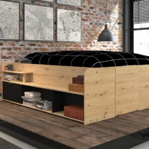 wohnli-moebel-suche-800001702569-1 HOCHBETT Parisot Travel 140x200 Holznachbildung Artisan Eiche/Schwarz Kunststoff 58aufmkessel Möbel > Betten > Hoch- und Etagenbetten > Hochbetten Schwarz