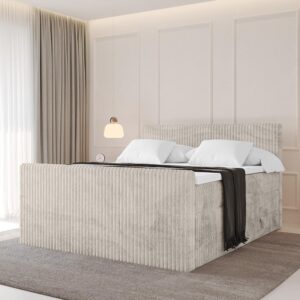 wohnli-moebel-suche-800001703876-1 BOXSPRINGBETT mit Matratze H3|H4 und Lattenrost - TOLO-Z KING 160x200 Cord - Creme Holzwerkstoff ALTDECOR Möbel > Betten > Boxspringbetten Weiß
