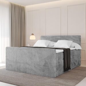wohnli-moebel-suche-800001703881-1 BOXSPRINGBETT mit Matratze H3|H4 und Lattenrost - TOLO-Z KING 120x200 Cord - Hellgrau Holzwerkstoff ALTDECOR Möbel > Betten > Boxspringbetten Grau