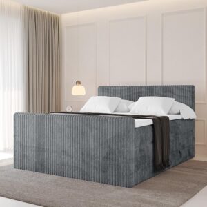 wohnli-moebel-suche-800001703886-1 BOXSPRINGBETT mit Matratze H3|H4 und Lattenrost - TOLO-Z KING 120x200 Cord - Dunkelgrau Holzwerkstoff ALTDECOR Möbel > Betten > Boxspringbetten Grau
