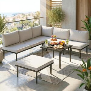 wohnli-moebel-suche-800001706337-1 GARTENLOUNGE-SET 6er Set Metall Polyester Hellgrau Metall Outsunny Garten & Outdoor > Gartenmöbel > Gartenmöbel-Sets Grau