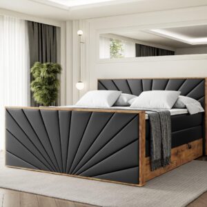 wohnli-moebel-suche-800001709064-1 BOXSPRINGBETT mit Matratze H3|H4 und Lattenrost - LOLLI6-Z KING-140x200 - Schwarz Kunstleder Holzwerkstoff ALTDECOR Möbel > Betten > Boxspringbetten Schwarz