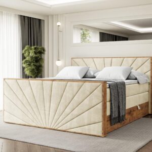 BOXSPRINGBETT mit Matratze H3|H4 und Lattenrost - LOLLI6-Z KING-160x200 - Beige Monolith Holzwerkstoff ALTDECOR Möbel > Betten > Boxspringbetten Beige
