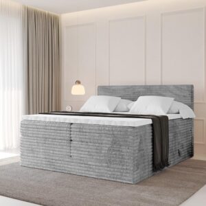 wohnli-moebel-suche-800001709104-1 BOXSPRINGBETT mit Matratze H3|H4 und Lattenrost - TOLO KING-v1 200x200 Cord - Hellgrau Holzwerkstoff Möbel > Betten > Boxspringbetten Grau