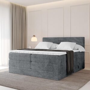 wohnli-moebel-suche-800001709119-1 BOXSPRINGBETT mit Matratze H3|H4 und Lattenrost - TOLO KING-v1 180x200 Cord - Dunkelgrau Holzwerkstoff Möbel > Betten > Boxspringbetten Grau