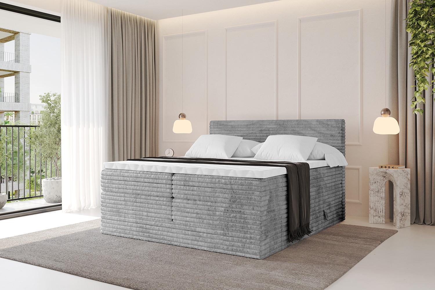 BOXSPRINGBETT mit Matratze H3|H4 und Lattenrost - TOLO KING-v1 180x200 Cord - Hellgrau Holzwerkstoff  Möbel > Betten > Boxspringbetten Grau