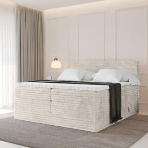 BOXSPRINGBETT mit Matratze H3|H4 und Lattenrost - TOLO KING-v1 180x200 Cord - Creme Holzwerkstoff  Möbel > Betten > Boxspringbetten Weiß