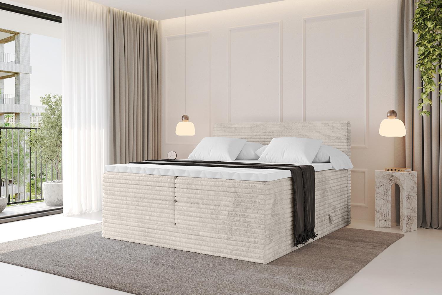 BOXSPRINGBETT mit Matratze H3|H4 und Lattenrost - TOLO KING-v1 180x200 Cord - Creme Holzwerkstoff  Möbel > Betten > Boxspringbetten Weiß