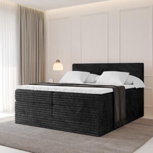 wohnli-moebel-suche-800001709138-1 BOXSPRINGBETT mit Matratze H3|H4 und Lattenrost - TOLO KING-v1 200x200 Cord - Schwarz Holzwerkstoff Möbel > Betten > Boxspringbetten Schwarz