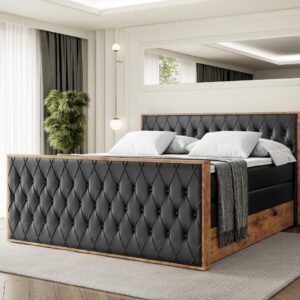 wohnli-moebel-suche-800001709154-1 BOXSPRINGBETT mit Matratze H3|H4 und Lattenrost - LOLLI5-Z KING-140x200 - Schwarz Kunstleder Holzwerkstoff ALTDECOR Möbel > Betten > Boxspringbetten Schwarz