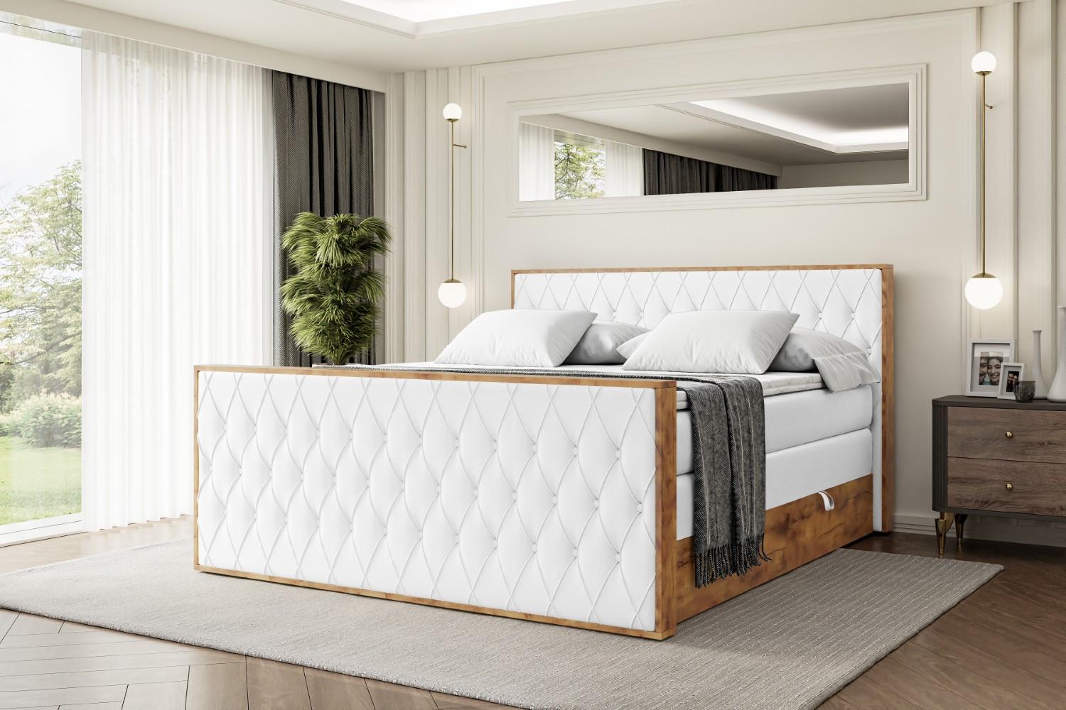 BOXSPRINGBETT mit Matratze H3|H4 und Lattenrost - LOLLI5-Z KING-140x200 - Weiß Kunstleder Holzwerkstoff ALTDECOR Möbel > Betten > Boxspringbetten Weiß