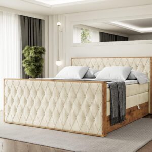 BOXSPRINGBETT mit Matratze H3|H4 und Lattenrost - LOLLI5-Z KING-160x200 - Beige Monolith Holzwerkstoff ALTDECOR Möbel > Betten > Boxspringbetten Beige