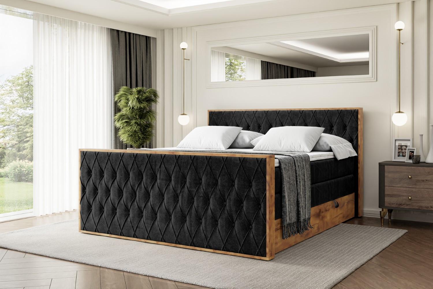 BOXSPRINGBETT mit Matratze H3|H4 und Lattenrost - LOLLI5-Z KING-160x200 - Schwarz Casablanca Holzwerkstoff ALTDECOR Möbel > Betten > Boxspringbetten Schwarz
