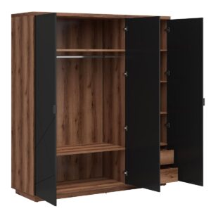 wohnli-moebel-suche-800001709241-1 SCHRANK 3 Türen Sven Schwarz und Holz Holzwerkstoff Petits-meubles Möbel > Schränke > Kleiderschränke Schwarz