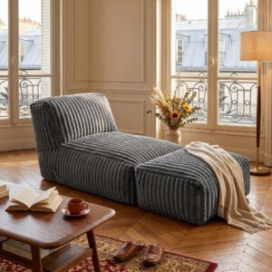 wohnli-moebel-suche-800001709919-1 SESSEL MIT HOCKER aus Kordsamt modular und ergonomisch gepolstert Textil Urban Meuble Möbel > Sessel > Polstersessel Grau
