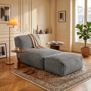 wohnli-moebel-suche-800001709921-1 SESSEL MIT HOCKER aus Kordsamt modular und ergonomisch gepolstert Textil Urban Meuble Möbel > Sessel > Polstersessel Grau