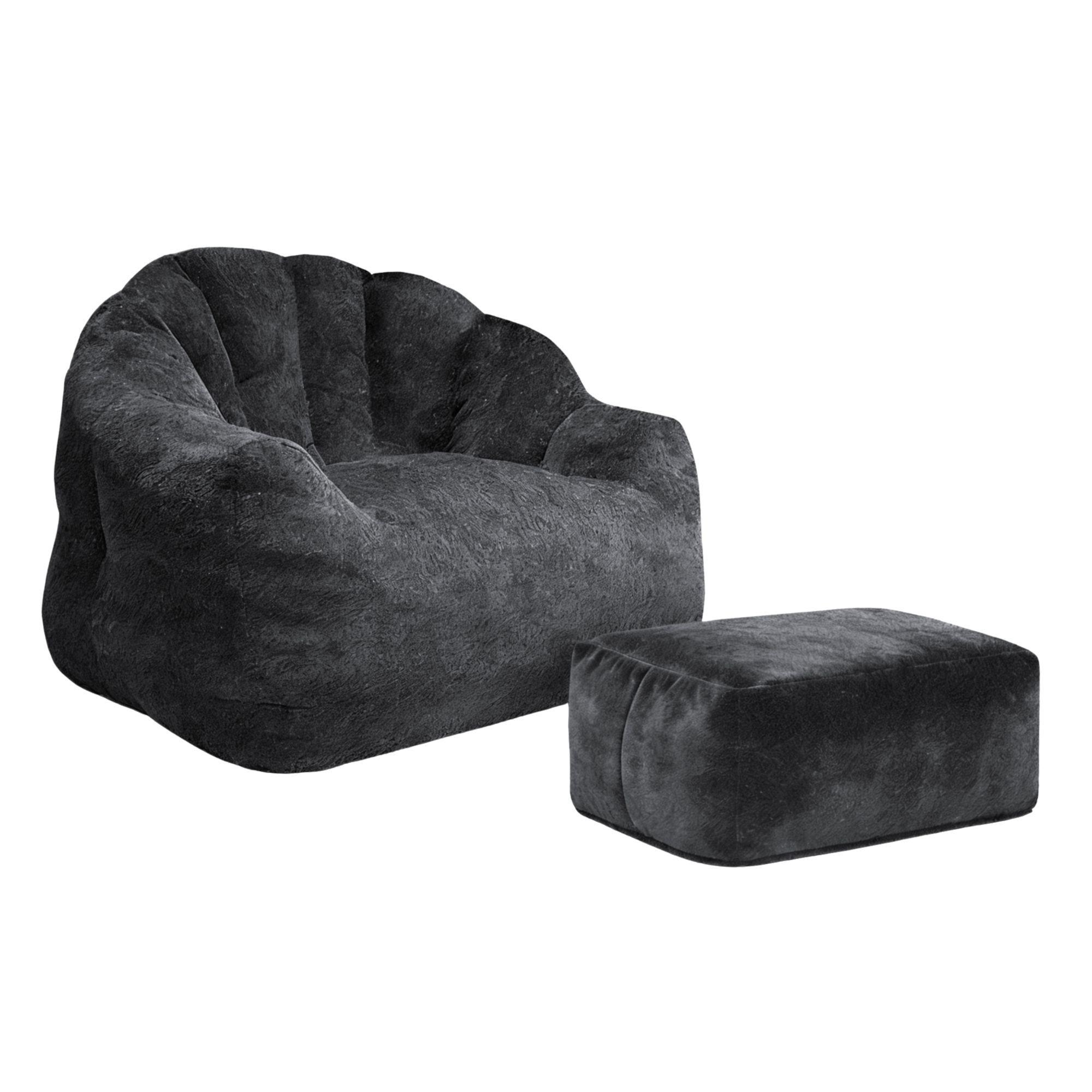 wohnli-moebel-suche-800001709924 Wohnli Möbelsuche - SESSEL mit Hocker aus weichem Chenille mit Blüten-Rückenlehne und Ottomane