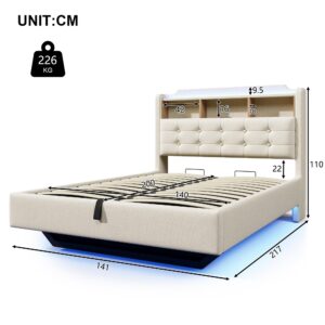 wohnli-moebel-suche-800001709957-1 POLSTERBETT 140x200 Leinen Beige mit LED-Beleuchtung und Stauraum Textil Urban Meuble Möbel > Betten > Polsterbetten Beige