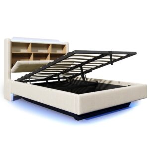 wohnli-moebel-suche-800001709957 Wohnli Möbelsuche - POLSTERBETT 140x200 Leinen Beige mit LED-Beleuchtung und Stauraum