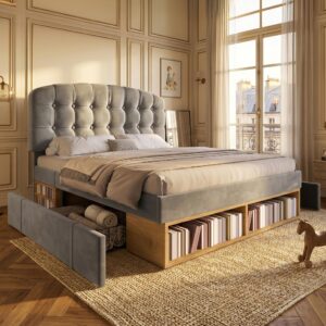wohnli-moebel-suche-800001709958-1 POLSTERBETT Samt Grau 140x200 mit Stauraum und verstellbarem Kopfteil Textil Urban Meuble Möbel > Betten > Polsterbetten Grau