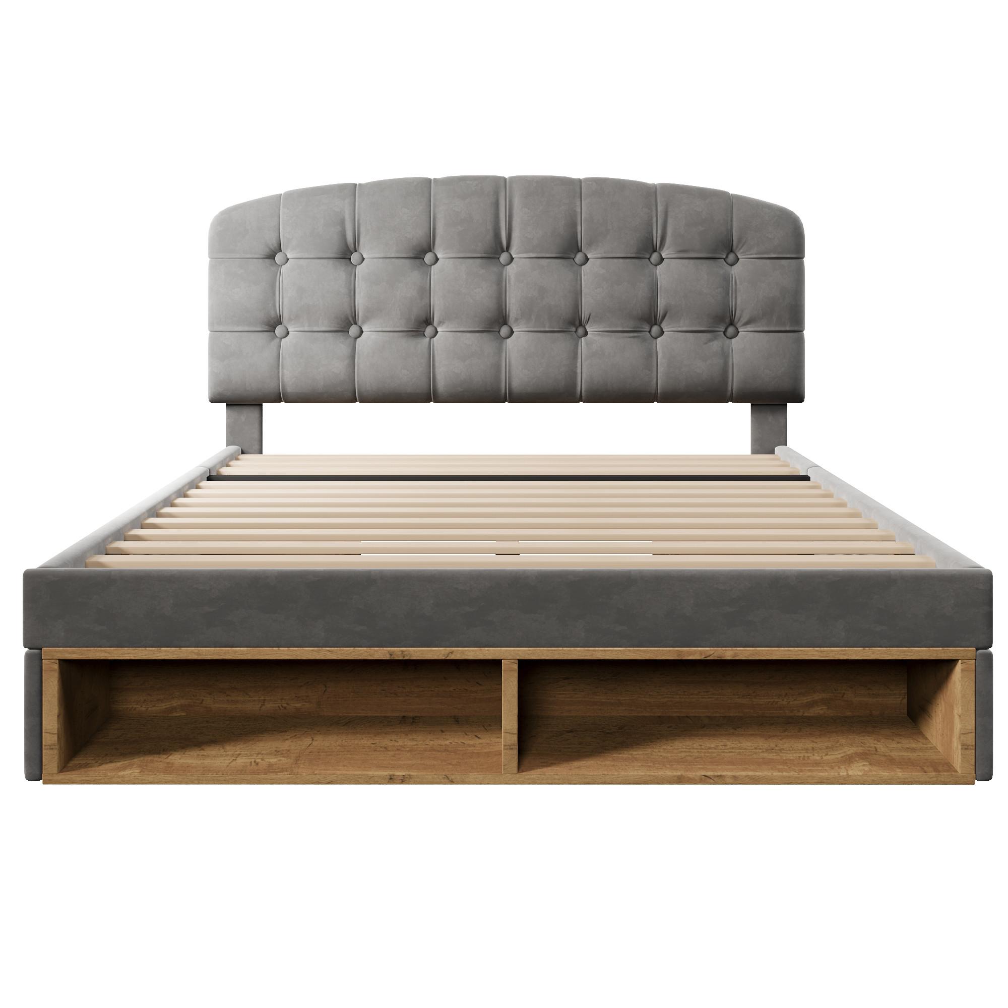 wohnli-moebel-suche-800001709958 Wohnli Möbelsuche - POLSTERBETT Samt Grau 140x200 mit Stauraum und verstellbarem Kopfteil
