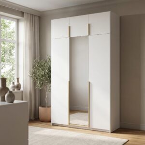 wohnli-moebel-suche-800001710494-1 DREHTÜRENSCHRANK THALIA 148/250/58cm 3-türig mit Spiegel Weiß Holzwerkstoff MASSENO Möbel > Schränke > Kleiderschränke > Drehtürenschränke Weiß