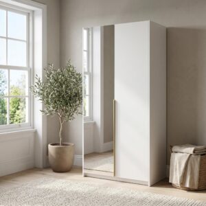 DREHTÜRENSCHRANK THALIA 100/204/58cm 2-türig mit Spiegel Weiß Holzwerkstoff MASSENO Möbel > Schränke > Kleiderschränke > Drehtürenschränke Weiß