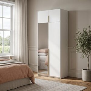 wohnli-moebel-suche-800001710507-1 DREHTÜRENSCHRANK THALIA 100/250/58cm 2-türig mit Spiegel Weiß Holzwerkstoff MASSENO Möbel > Schränke > Kleiderschränke > Drehtürenschränke Weiß
