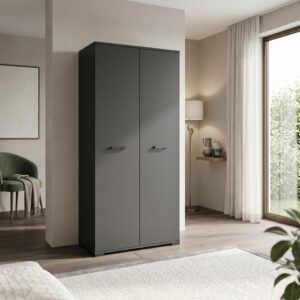 wohnli-moebel-suche-800001710508-1 DREHTÜRENSCHRANK ALBANO 90/186/56cm 2-türig Schwarz Holzwerkstoff MASSENO Möbel > Schränke > Kleiderschränke > Drehtürenschränke Schwarz