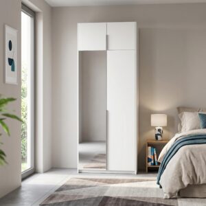 DREHTÜRENSCHRANK THALIA 100/250/58cm 2-türig mit Spiegel Weiß Holzwerkstoff MASSENO Möbel > Schränke > Kleiderschränke > Drehtürenschränke Weiß