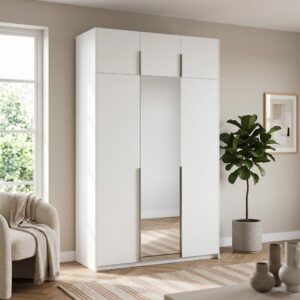 wohnli-moebel-suche-800001710512-1 DREHTÜRENSCHRANK THALIA 148/250/58cm 3-türig mit Spiegel Weiß Holzwerkstoff MASSENO Möbel > Schränke > Kleiderschränke > Drehtürenschränke Weiß
