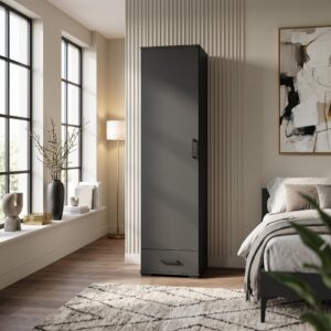 wohnli-moebel-suche-800001710517-1 DREHTÜRENSCHRANK ALBANO 50/186/40cm 1-türig Schwarz Holzwerkstoff MASSENO Möbel > Schränke > Kleiderschränke > Drehtürenschränke Schwarz