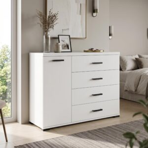 wohnli-moebel-suche-800001710537-1 KOMMODE LIVORNO 120/85/40cm mit 4 Schubladen 1 Türen Weiß Holzwerkstoff MASSENO Möbel > Kommoden & Schubladenschränke > Kommoden Weiß