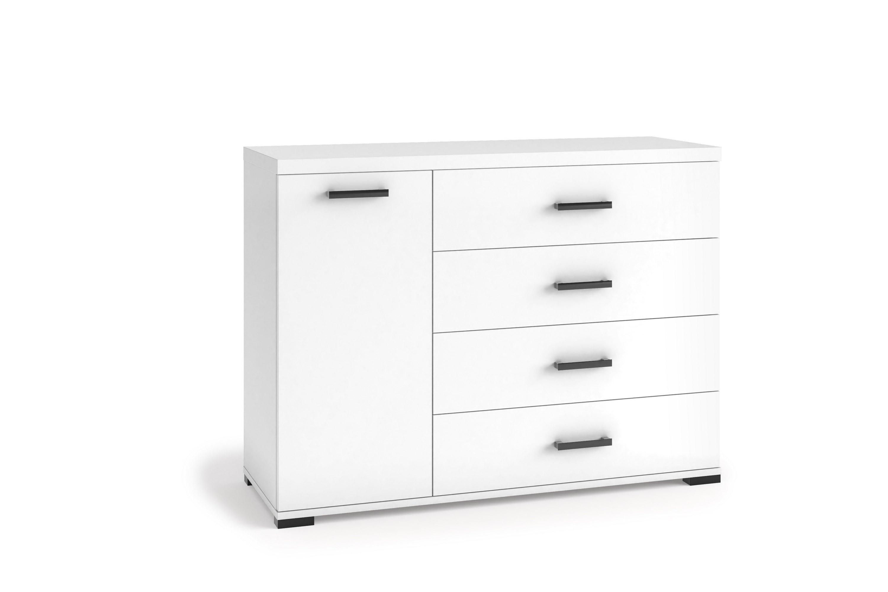 Wohnli Möbelsuche - KOMMODE LIVORNO 120/85/40cm mit 4 Schubladen 1 Türen Weiß