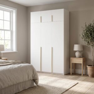 wohnli-moebel-suche-800001710588-1 DREHTÜRENSCHRANK AMARA 148/250/58cm 3-türig Weiß Holzwerkstoff MASSENO Möbel > Schränke > Kleiderschränke > Drehtürenschränke Weiß