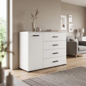KOMMODE ALBANO 120/83/40cm mit 4 Schubladen 1 Türen Weiß Holzwerkstoff MASSENO Möbel > Kommoden & Schubladenschränke > Kommoden Weiß