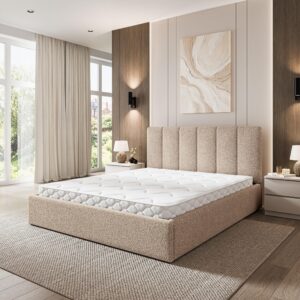 wohnli-moebel-suche-800001710663-1 POLSTERBETT NEMIS 200x200 cm mit Bettkästen - Beige Holz MASSENO Möbel > Betten > Polsterbetten Beige