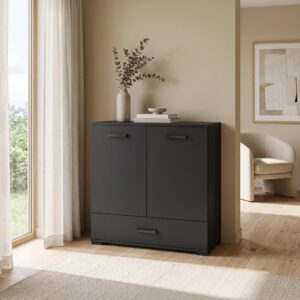 KOMMODE ALBANO 90/83/40cm mit 1 Schubladen 2 Türen Schwarz Holzwerkstoff MASSENO Möbel > Kommoden & Schubladenschränke > Kommoden Schwarz