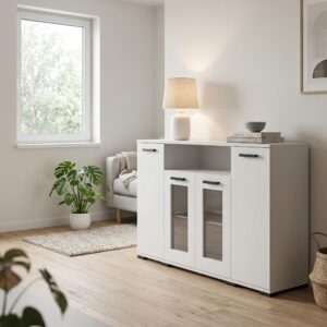 KOMMODE ALBANO 160/83/40cm mit 4 Schubladen Türen Weiß Holzwerkstoff MASSENO Möbel > Kommoden & Schubladenschränke > Kommoden Weiß