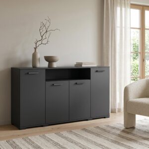 KOMMODE ALBANO 160/83/40cm mit 4 Schubladen Türen Schwarz Holzwerkstoff MASSENO Möbel > Kommoden & Schubladenschränke > Kommoden Schwarz