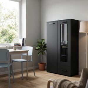 wohnli-moebel-suche-800001710687-1 KOMMODE ALBANO 80/125/40cm mit 1 Schubladen 2 Türen Schwarz Holzwerkstoff MASSENO Möbel > Kommoden & Schubladenschränke > Kommoden Schwarz