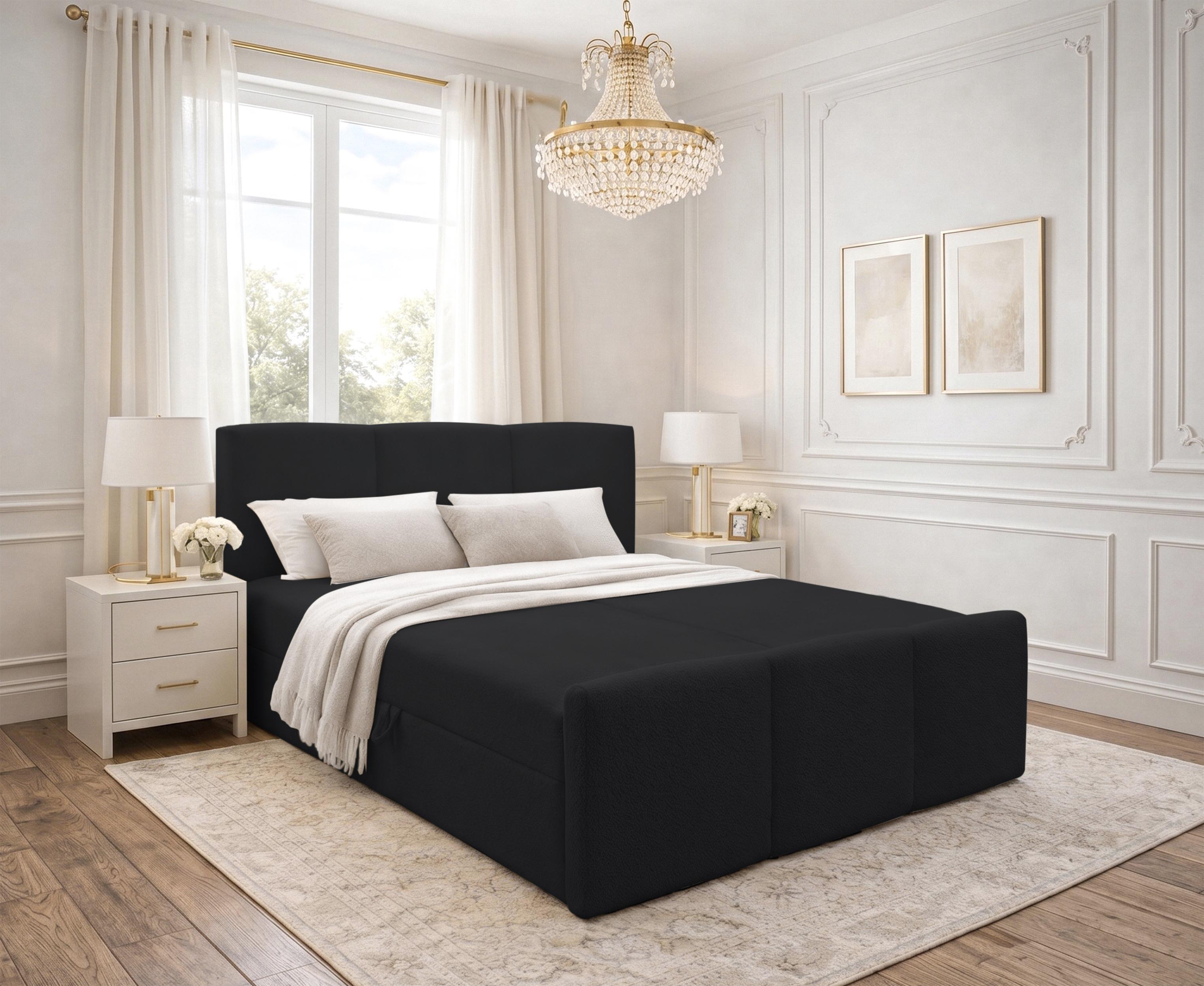 BOXBETT ANKARRA 140x200 cm mit Bettkasten und Matratze - Schwarz + TOPPER Textil AX Living Möbel > Betten > Boxspringbetten Schwarz