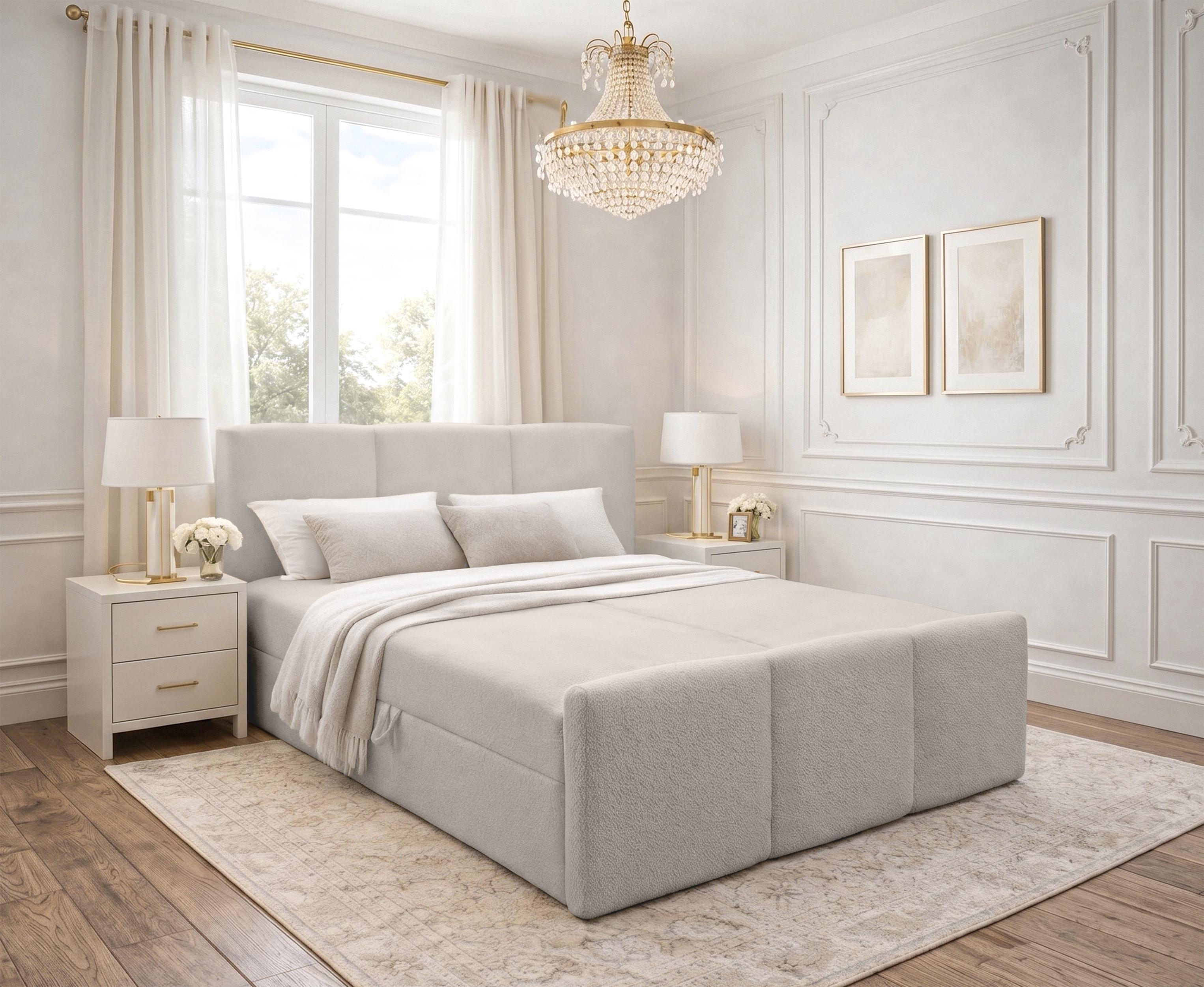 BOXBETT ANKARRA 180x200 cm mit Bettkasten und Matratze - Beige + TOPPER Textil AX Living Möbel > Betten > Boxspringbetten Beige